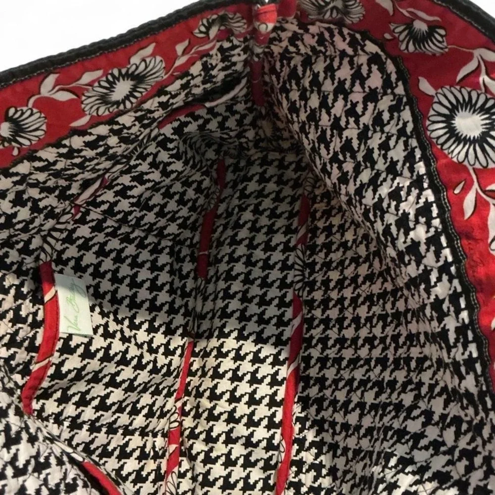 Vera Bradley Tote Bag Womens Red Floral Quilted Houndstooth Lining - Picture 5 of 8